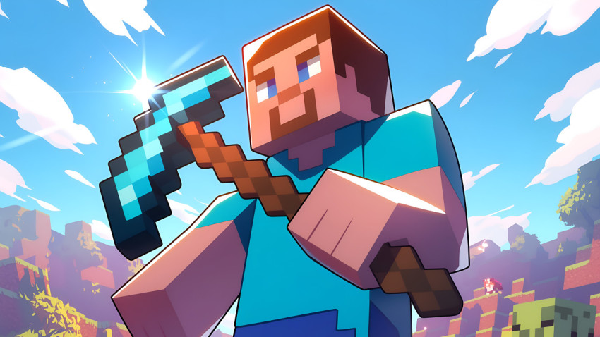 Minecraft Steve Diamond Pickaxe